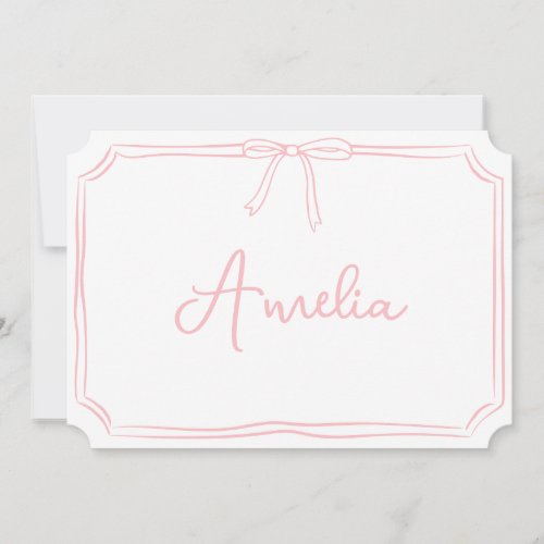 Handwritten Name Pink Bow Aesthetic Notecard