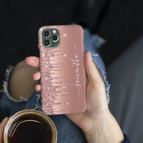 Handwritten Name Rose Gold Metal Glitter Look  Cas iPhone 13 Pro Case