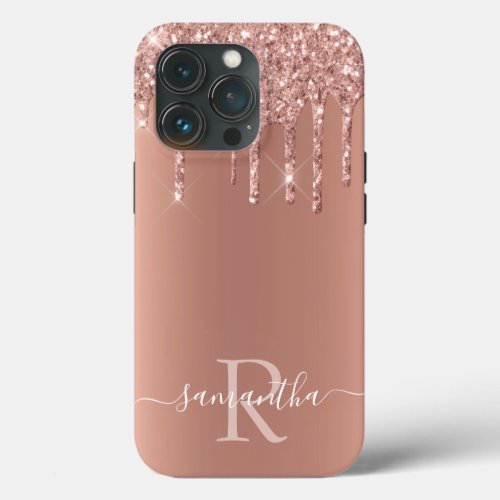 Handwritten Name Rose Gold Metal Glitter Look  iPhone 13 Pro Case