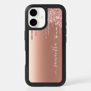 Handwritten Name Rose Gold Metal Glitter Look iPhone 16 Case