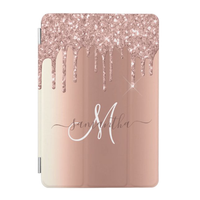 Handwritten Name Rose Gold Metal Glitter Monogram iPad Mini Cover (Front)