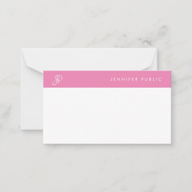 Handwritten Name Script Monogram Hot Pink White Note Card (Front)