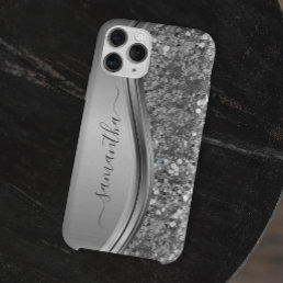 Handwritten Name Silver Metal Glitter 12 iPhone 12 Case