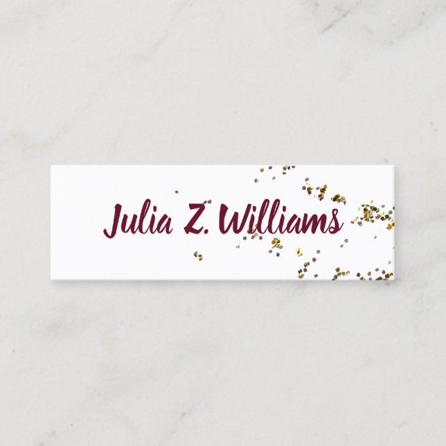 handwritten name + splattered glitter elegant mini business card (Front)