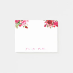 Handwritten Name Text Watercolor Roses Floral Post-it Notes