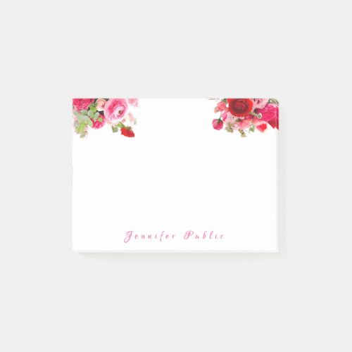 Handwritten Name Text Watercolor Roses Floral Post_it Notes