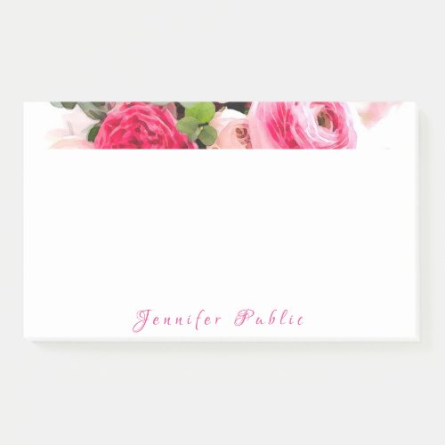 Handwritten Name Text Watercolor Roses Template Post_it Notes