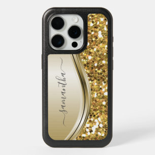 Handwritten Name Yellow Gold  Metal Glitter 12 iPhone 15 Pro Case