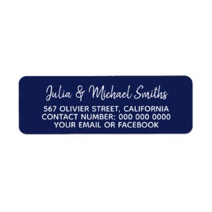 handwritten names + address information on blue label