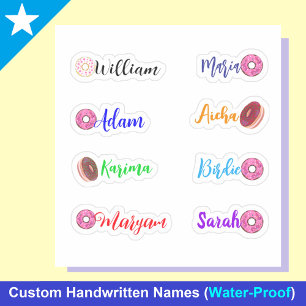 Handwritten Names & Donuts: Waterproof Stickers