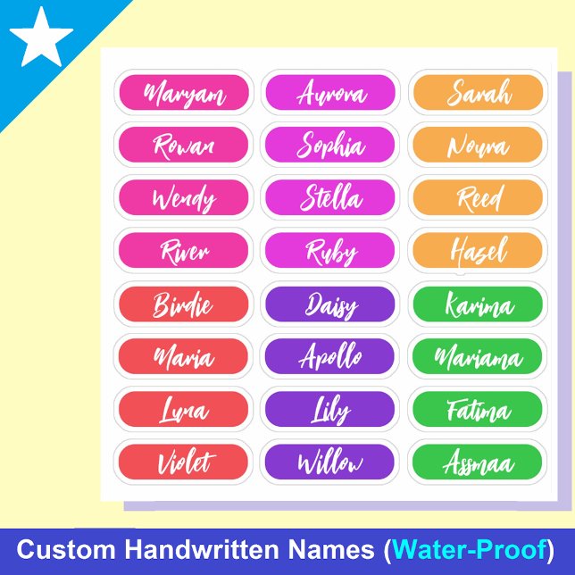 Handwritten Names for Girls | 24 Waterproof Sticker (Personalized Handwritten Names for Girls)