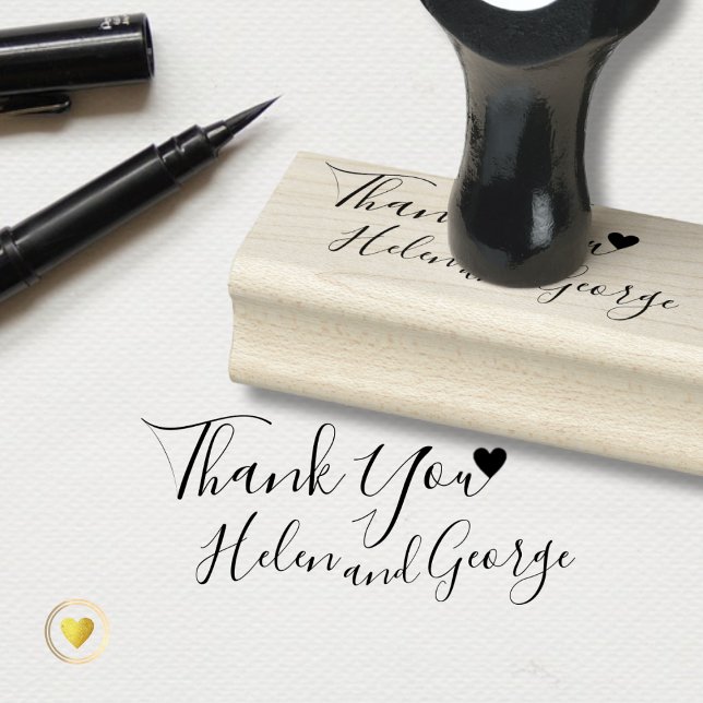 Handwritten names + heart, bride & groom thank you rubber stamp (Creator Uploaded)