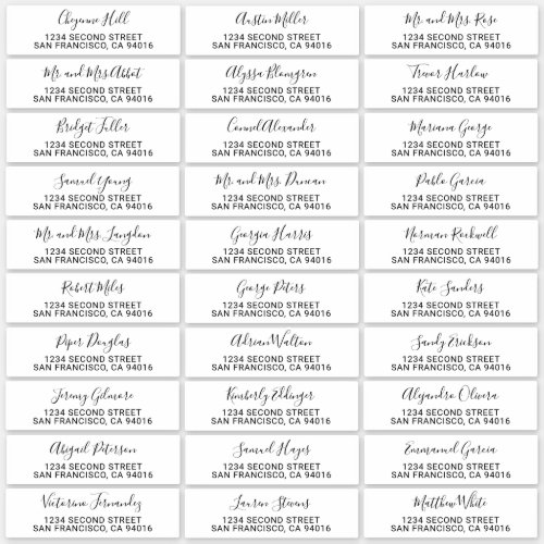 Handwritten Names Wedding Guest Address Labels