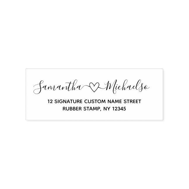 Handwritten Names with Heart Rubber Stamp