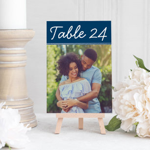 Handwritten Navy Blue Photo Table Number Card