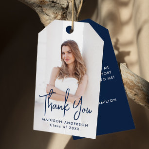 Handwritten Navy Script Graduation Thank You Gift Tags