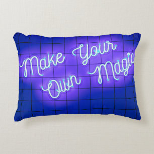 Handwritten neon glowing text Make Your Own Magic Accent Pillow