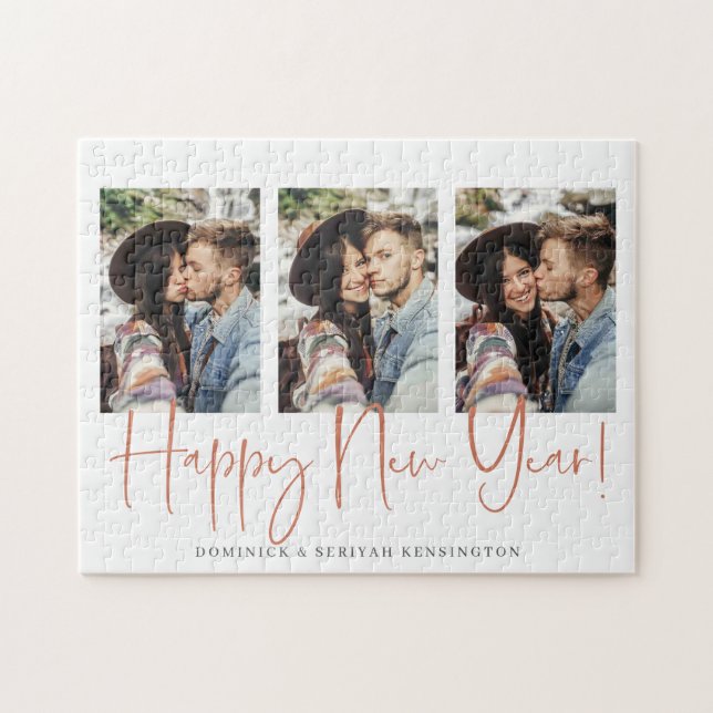Handwritten New Year Copper Rose Gold Marble Jigsaw Puzzle (Horizontal)