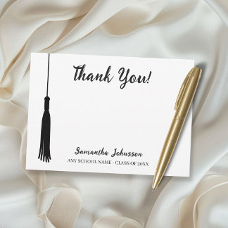 Handwritten Note Black & White Graduation Tassel Thank You Card