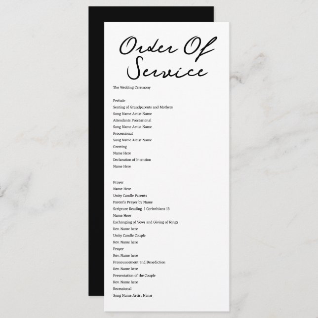 Handwritten Order of Service Wedding Card (Front/Back)