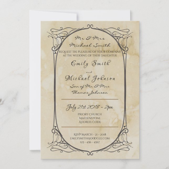 Handwritten Parchment Vintage Wedding Invite Old (Front)