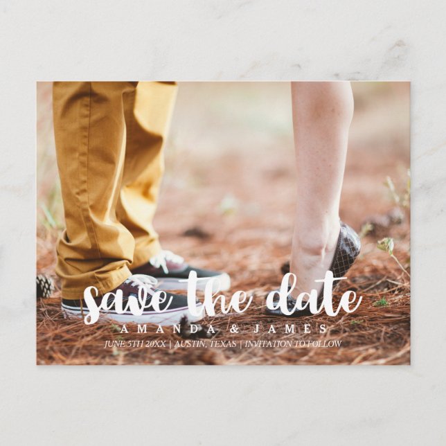 Handwritten Personalized Photo Save The Date Announcement Postcard (Front)