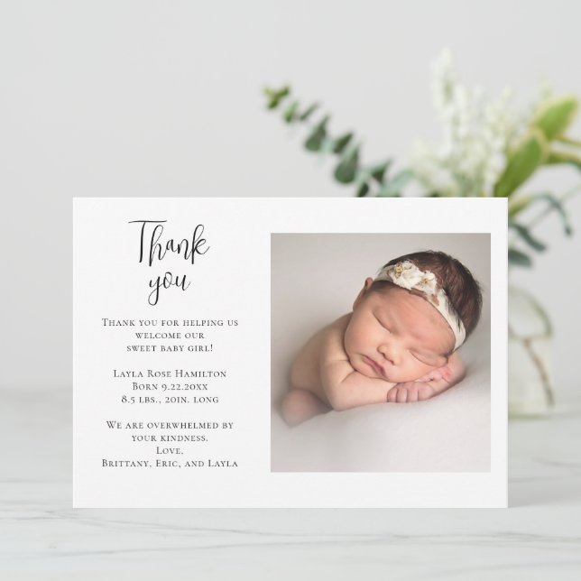 Handwritten Photo Baby Shower Thank You Card (Standing Front)