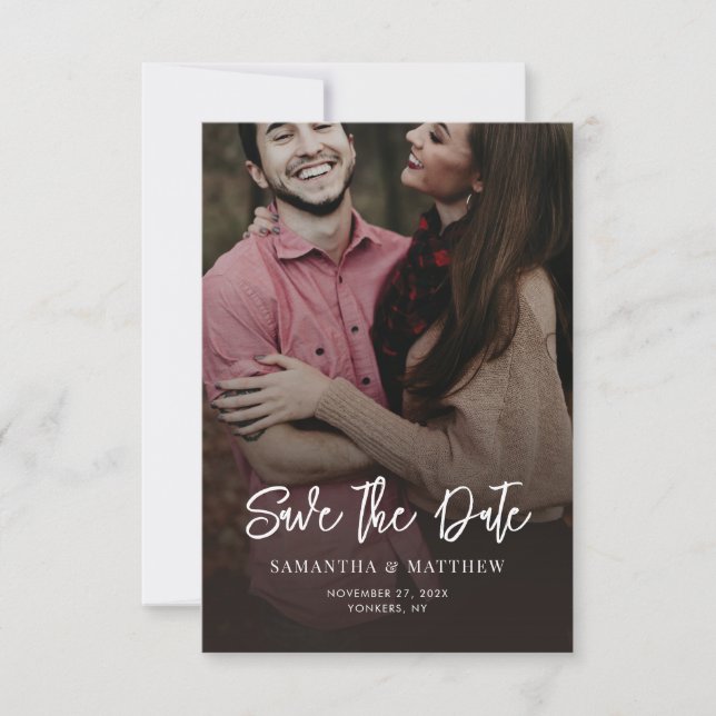 Handwritten Photo Elegant Wedding QR Code Save The Date (Front)