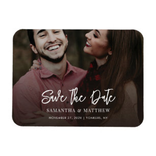 Handwritten Photo Elegant Wedding Save the Date Magnet