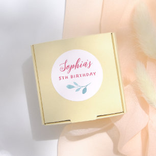 Handwritten Pink Fairy Leaves Girl Birthday Party Classic Round Sticker