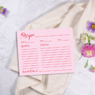Handwritten Pink Red Bridal Shower Recipe Card