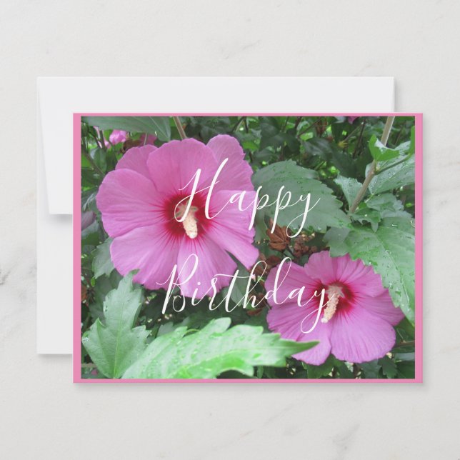 Handwritten Pink Rose of Sharon Photo Birthday (Front)