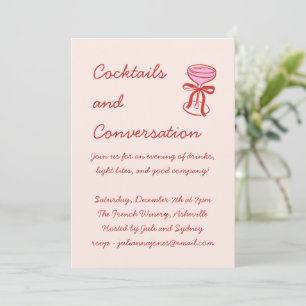 Handwritten Playful Cocktail Doodle Red Pink Invitation