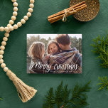 Handwritten Playful Typography Christmas Photo Holiday Card<br><div class="desc">Simply stylish and festive. Featuring a handwritten style greeting with your photo and text. There is a fading gradient overlay over the photo to highlight your text. The back showcases a hand-drawn snow pattern in red for an extra special touch.</div>