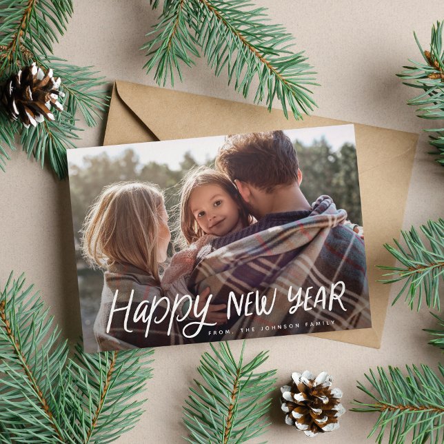 Handwritten Playful Typography New Year Photo Holiday Card (Creator Uploaded)