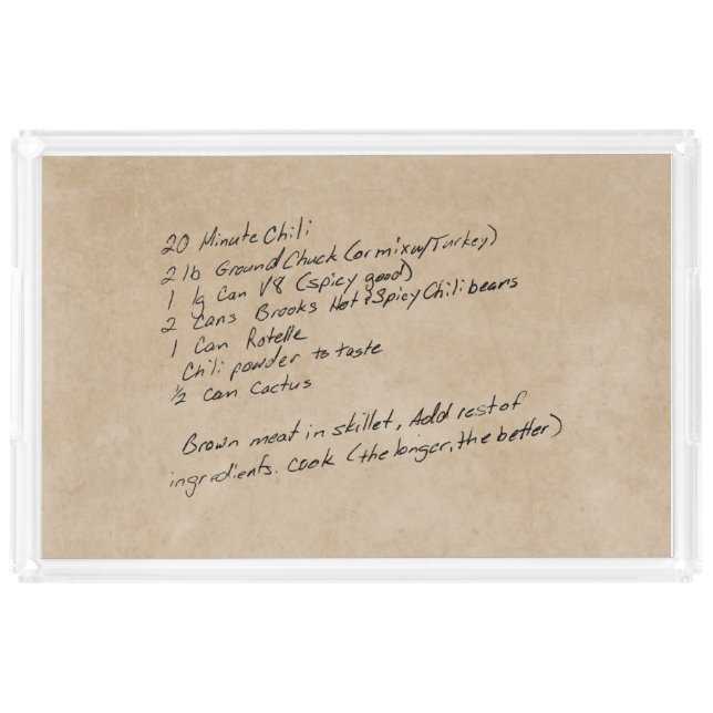 Handwritten Recipe Family Keepsake Custom Photo  Acrylic Tray (Front)