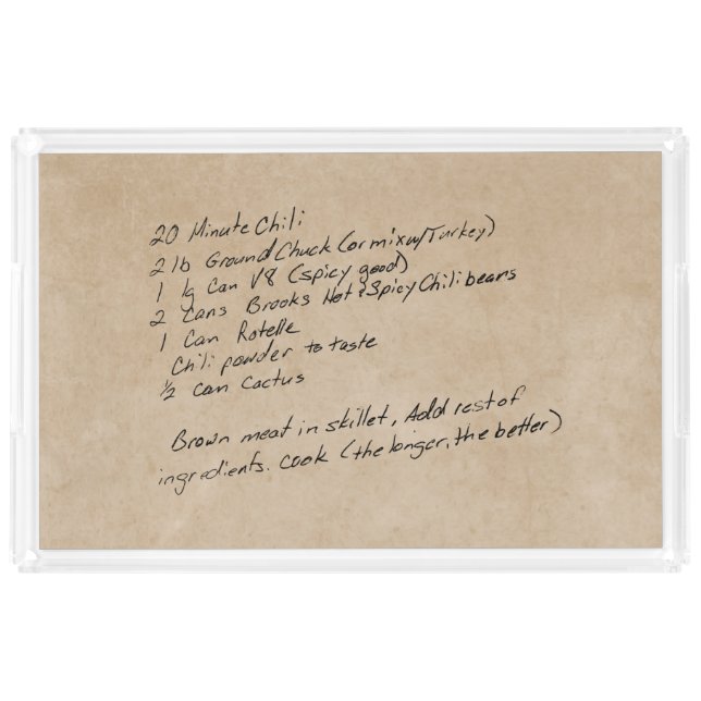 Handwritten Recipe Family Keepsake Custom Photo Acrylic Tray (Front)