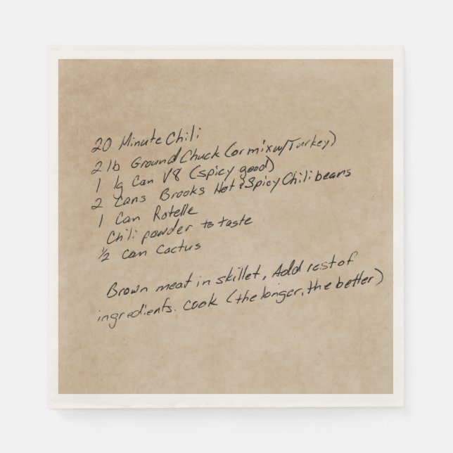 Handwritten Recipe Family Keepsake Custom Photo Napkins (Front)