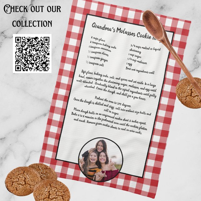 Handwritten Recipe Keepsake Red Buffalo Add Photo  Kitchen Towel (Creator Uploaded)