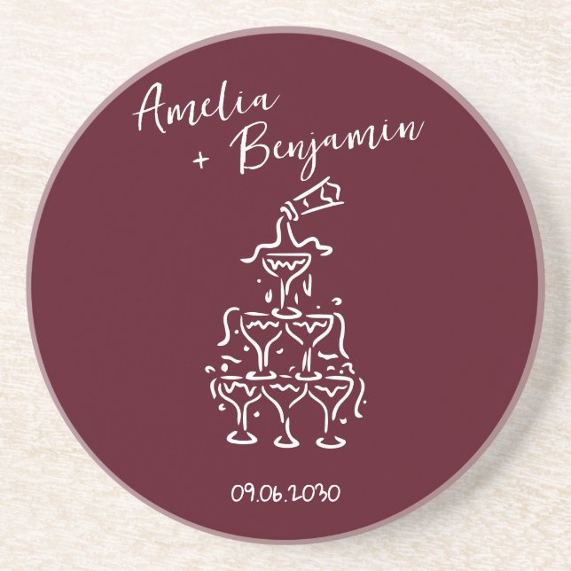 Handwritten  retro Champagne Tower Wedding  Coaster (Front)
