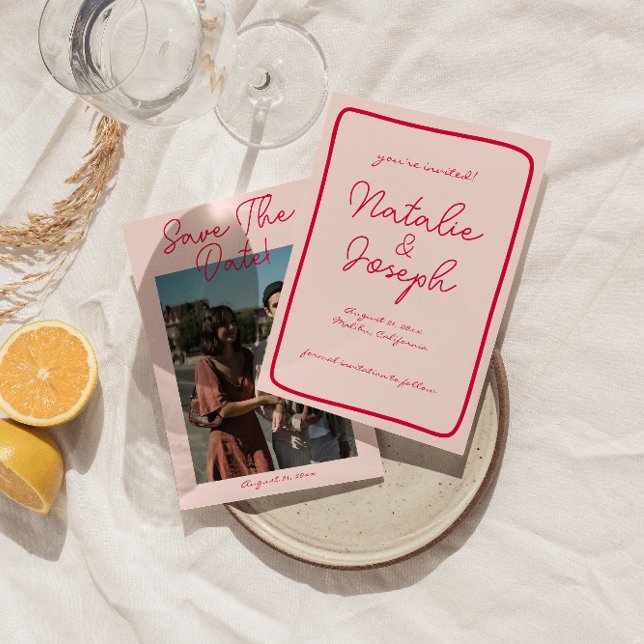 Handwritten Retro Colorful Modern Photo Wedding  Save The Date (Creator Uploaded)