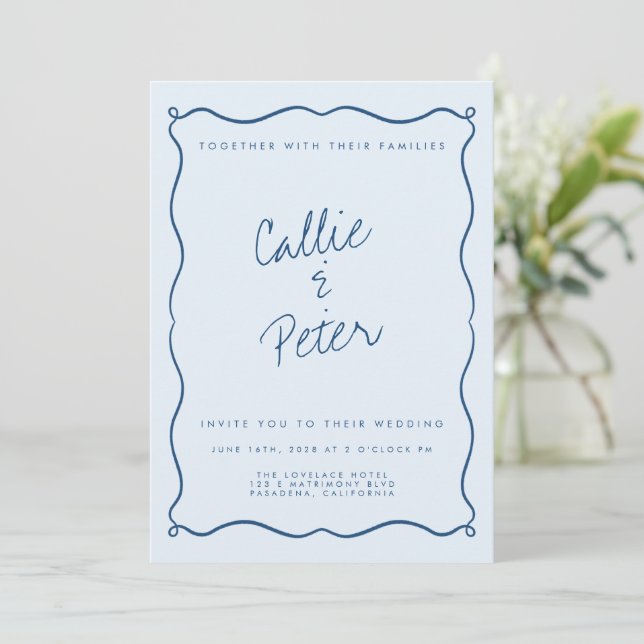 Handwritten Retro Minimalist Monochrome Wedding  Invitation (Standing Front)