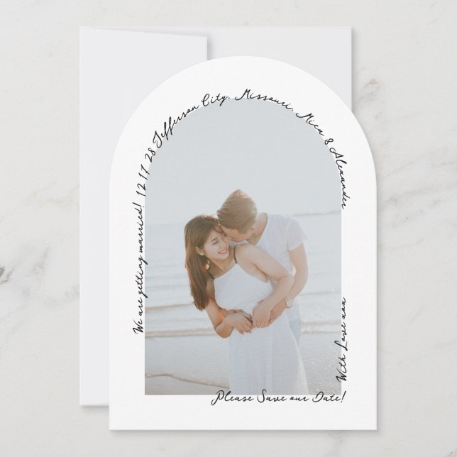 Handwritten Retro Simple Doodle Black and White Save The Date (Front)