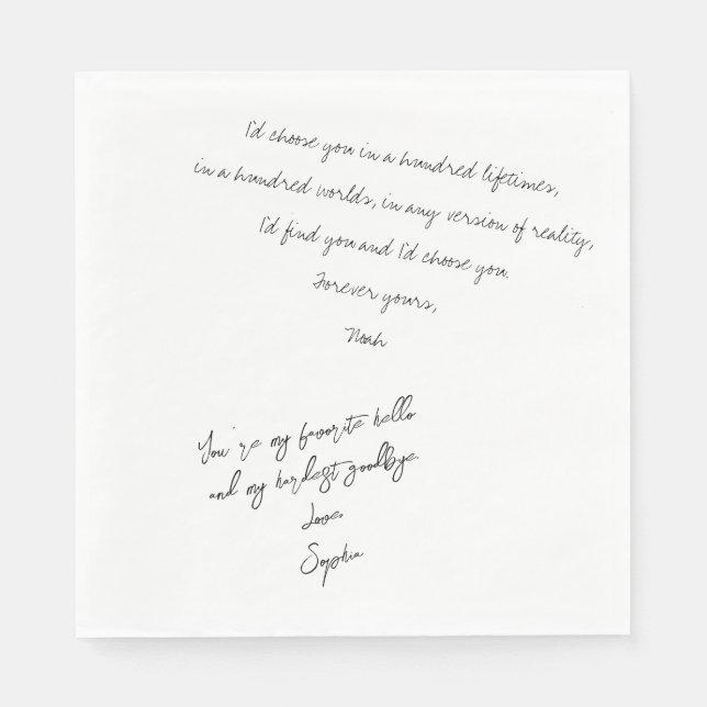 Handwritten Romantic Calligraphy Custom Love Note Napkins (Front)