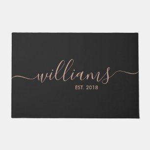 Handwritten Rose Gold Family Name Welcome Mat
