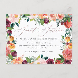 Handwritten Rose Gold Sweet 16 Birthday Party Invitation Postcard