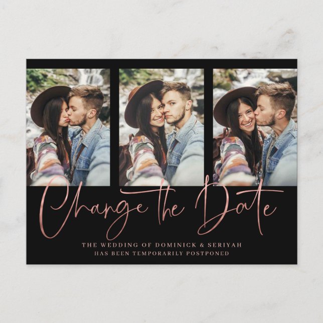 Handwritten Rose Gold Wedding Postponement Postcard (Front)