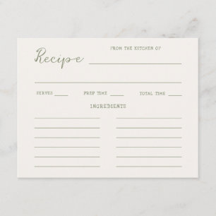 Handwritten Sage Green Bridal Shower Recipe Enclosure Card