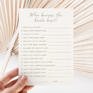 Handwritten Sage Who knows the bride best Card