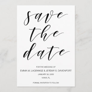 Handwritten save the date card black and white